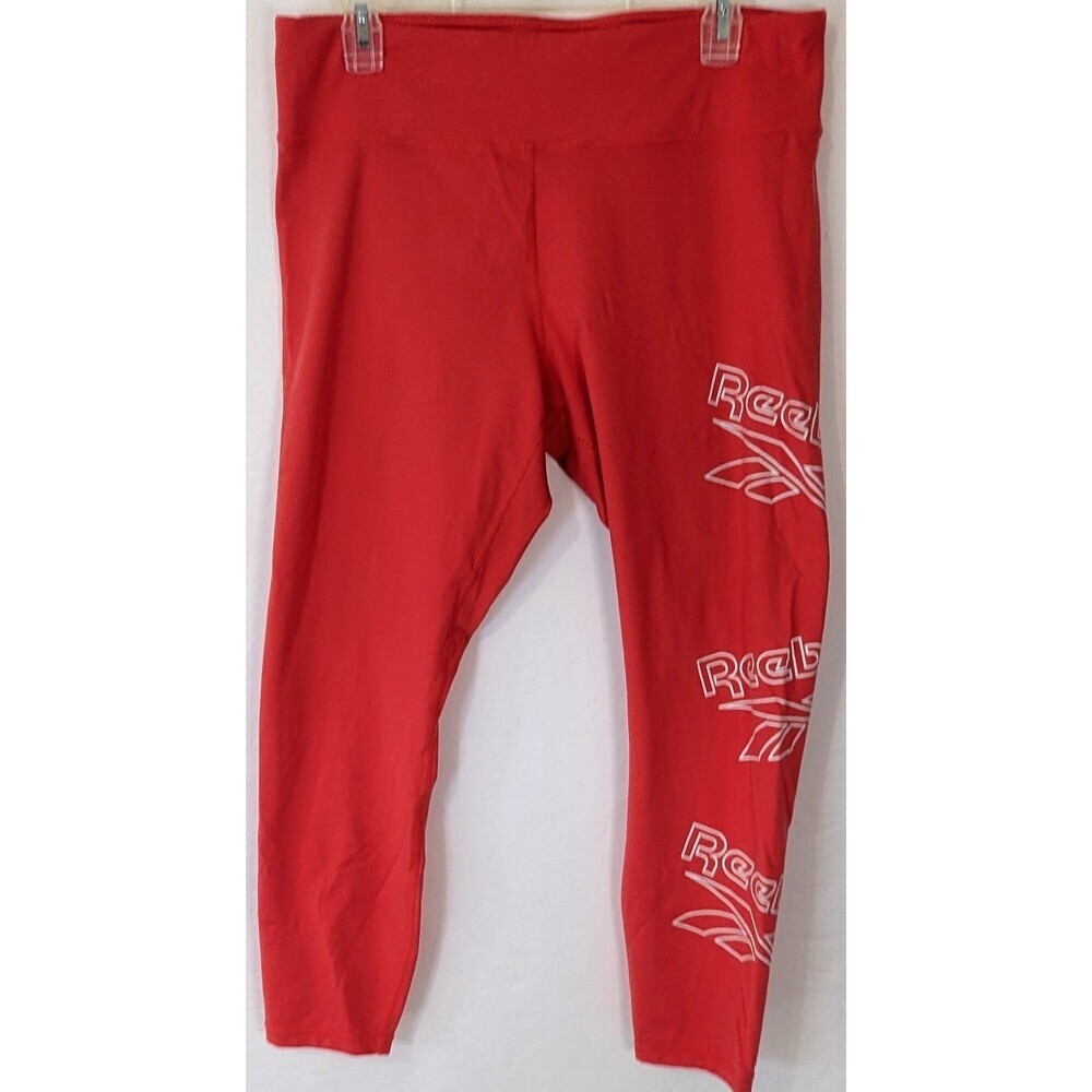 Reebok Hot Pink Graphic Logo High Waisted 7/8 Length Training Leggings Size XL